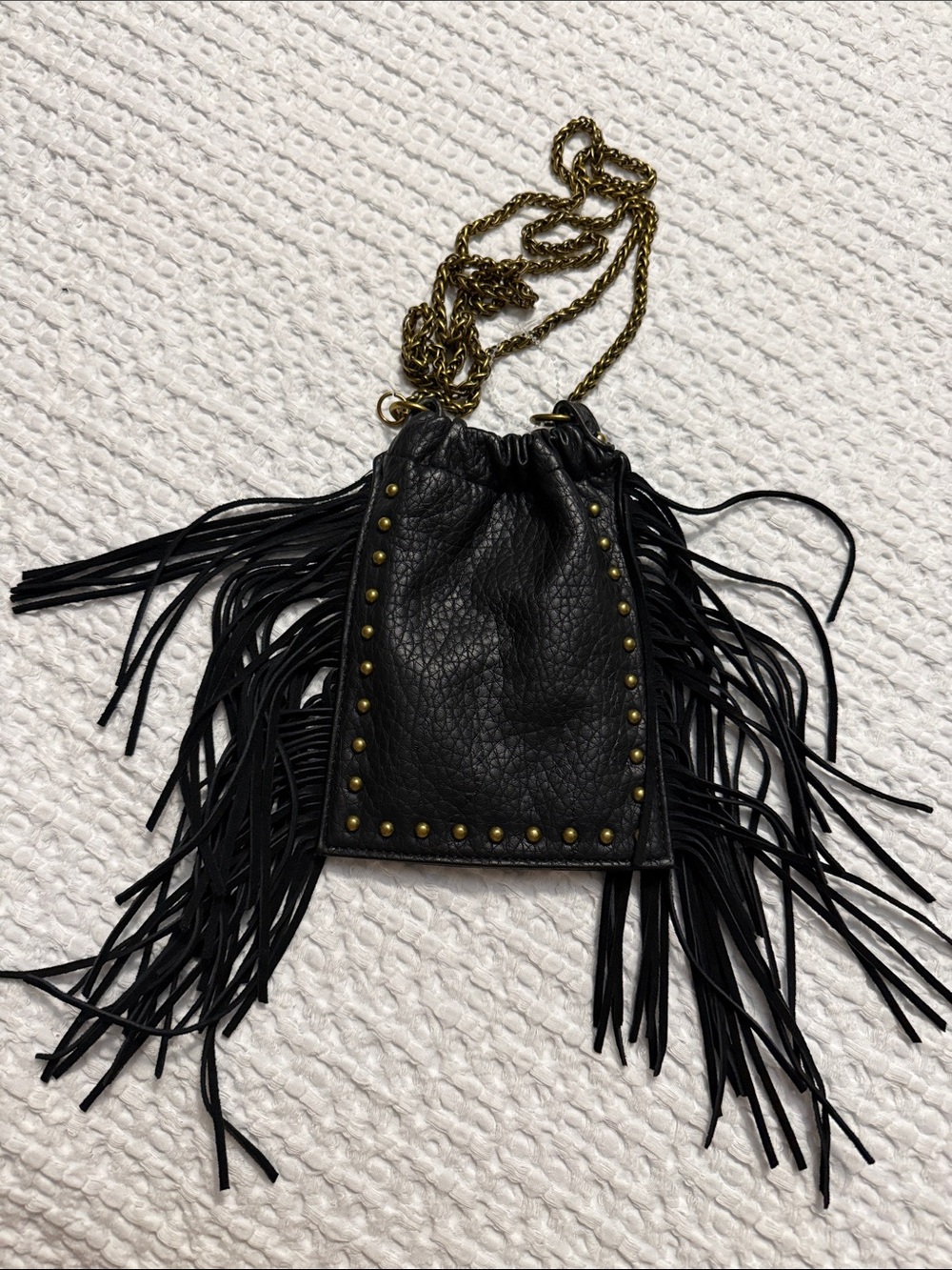 DV by Dolce Vita Black Fringe Crossbody with Gold Chain - Like New!